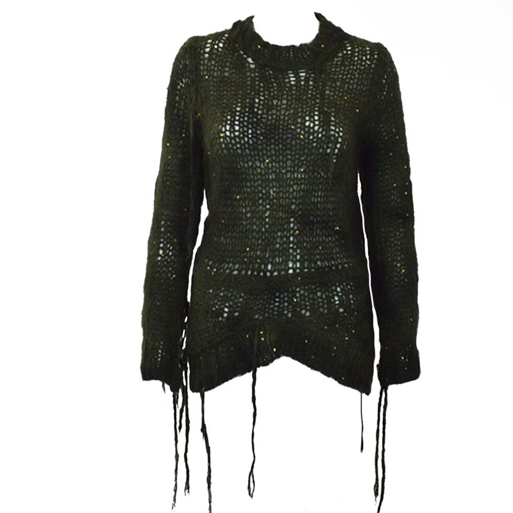 Junya Watanabe Comme Des Garcons 2007 Camo Mohair Distressed Sequin Sweater